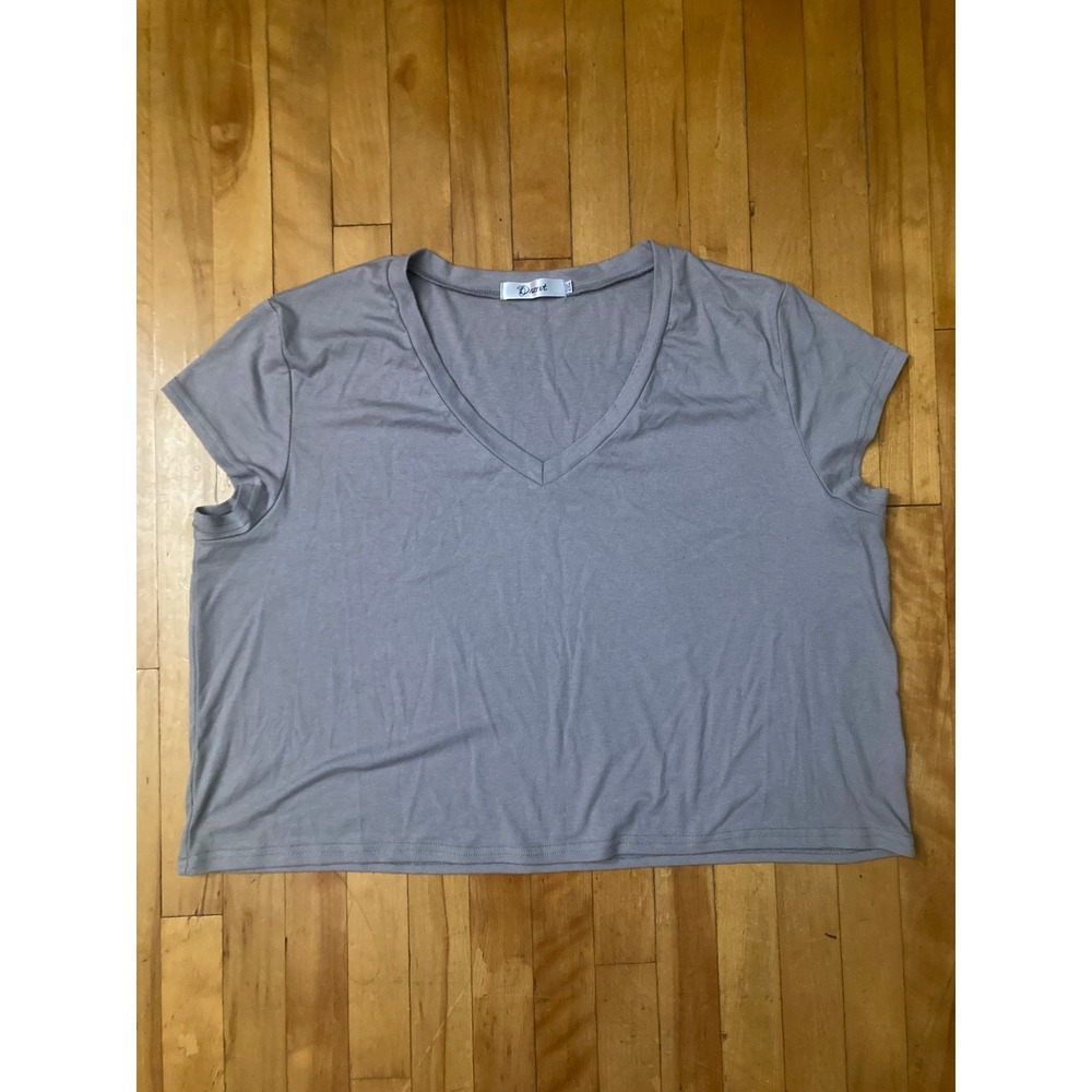 Dazevt Women Mauve Gray V-Neck Short Sleeve Boxy Crop Top Size 2XL